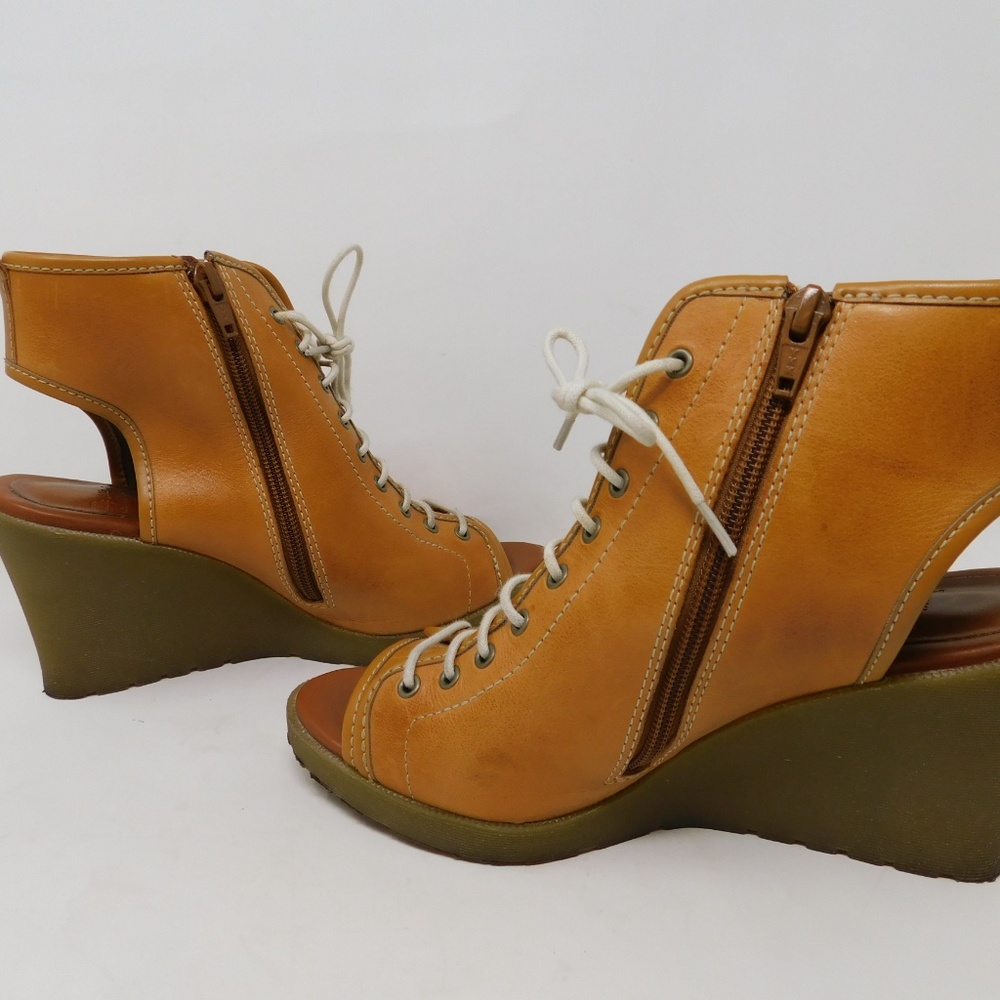 Dr. Martens Tan Lace-Up Peep-Toe Wedge Boots - Picture 5 of 8